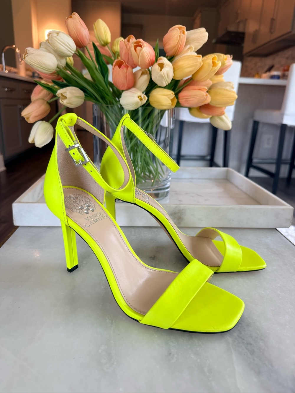 Vince Camuto Neon Yellow Ankle Strap High Heel Sandals - Women